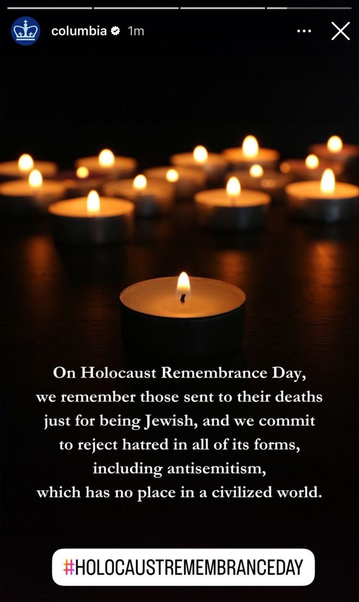 After an outpouring of crtisism for failing to mention Jews in its post on Holocaust Remembrance Day, @Columbia has put up a new post.