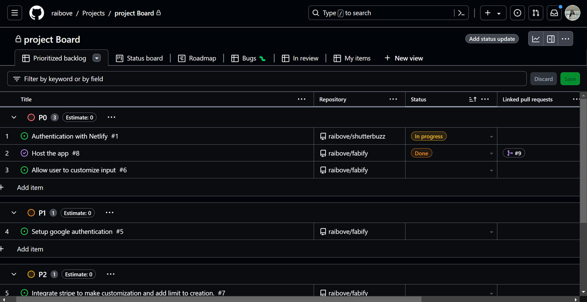 I started using Github project board to manage all my side project this month, let's see how it goes 🚢