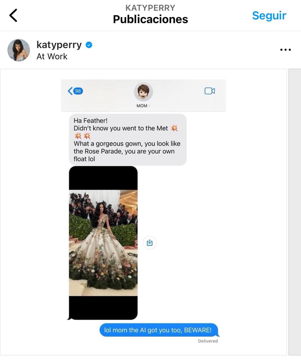 Katy Perry revela que hasta su madre pensó que si había ido a la Met Gala por las fotos que circulan en internet hechas con IA. — Katy reveló que no asistió a la Met Gala porque se encuentra en el estudio de grabación trabajando en su nueva música.