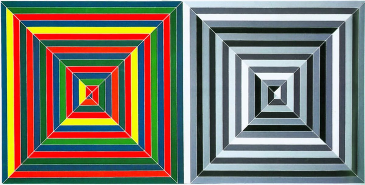 #Maddow #WagnerTonight #LastWord @11thHour 
Modern Monday

Art Break 4.5
Frank Stella-“Jasper’s Dilemma”(1962)
Alkyds on canvas
de Young Museum; SF

Inspired by Jasper Johns quote: “The more I Paint in color, the more I see everything in black & white”

Work inspired Art Break 4