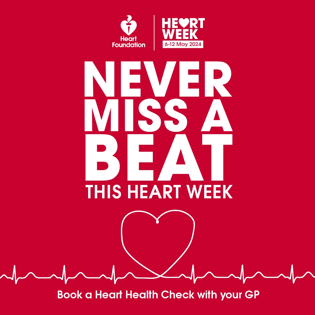 Every four minutes, someone in Australia suffers a heart attack or stroke. Take the first step to a healthier heart by booking a Heart Health Check with your GP. ❤️ Learn more at ow.ly/bVFe50Ry3Pc #HeartWeek2024 #HealthyHeart #KnowYourRisk