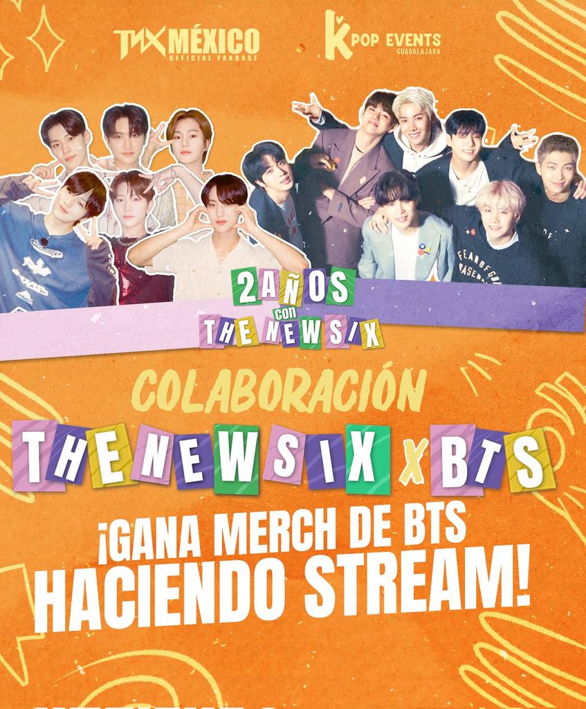 TNX_Mexico's tweet photo. 🇲🇽 🤍 THE NEW SIX X BTS 💜 🇲🇽
Celebrando el 2° Aniversario de The New Six!🎉
Se organizo un evento con Army en colaboración con @KpopEventsGDL!  Sera un mes de stream para ambos grupos y la oportunidad de ganar grandiosos premios! 👀🎁🎊
#TNX #THENEWSIX #더뉴식스
#방탄소년단 #BTS https://t.co/T7uV9mlyW2