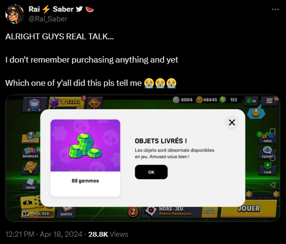 I want to talk about the Gemming Gangster, a person who's terrorizing Brawl Stars Twitter (in a good way) This person has been sending out 88 gems to random people on twitter, for seemingly no reason. Nobody has claimed responsibility here either (with proof) Who? Why? When me?