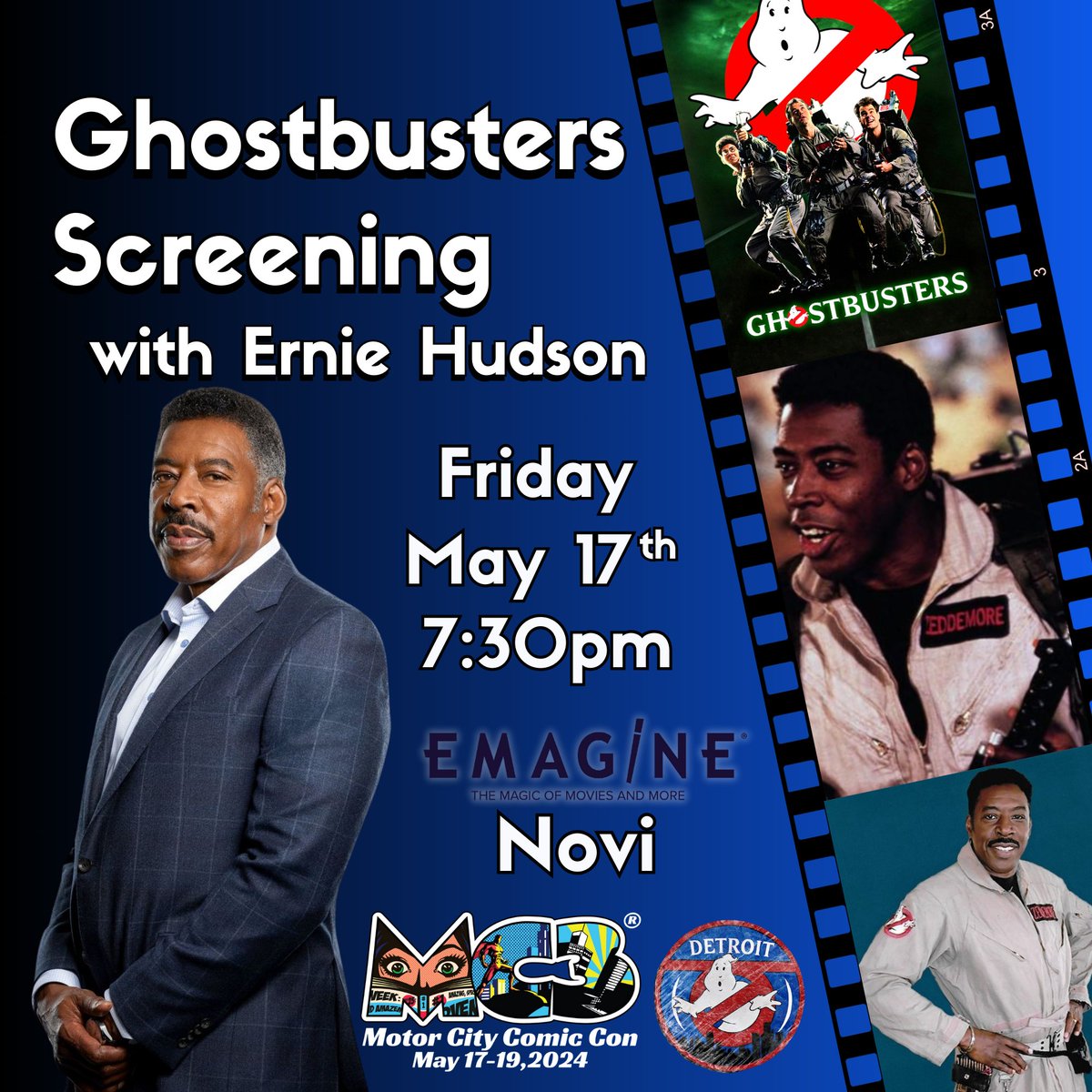 💥Join us on Friday May 17th for a Q&A with #ErnieHudson followed by a free screening of the original #Ghostbusters movie all at Emgine Theaters Novi. Your ticket to #MC3 will be required to attend along with #GhostbustersDetroit

🎫Tickets on sale at motorcitycomiccon.com