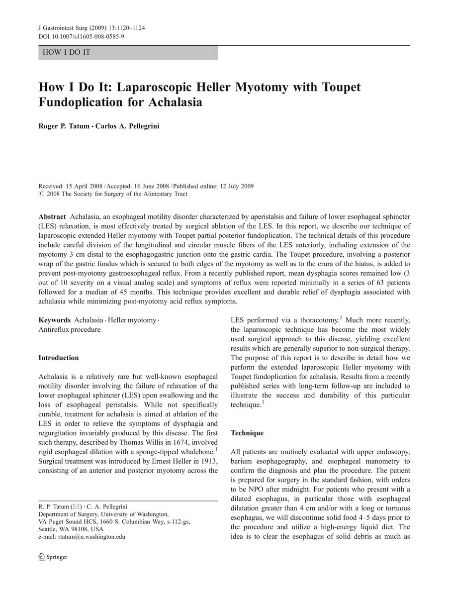 How i do it: laparoscopic Heller myotomy with Toupet fundoplication for achalasia eurekamag.com/research/053/5…