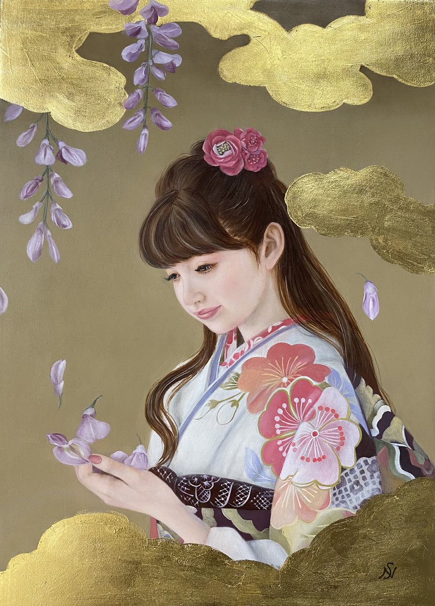 #これを見た人は和服姿を貼りたくなるかも

#artjapan #fineart #goldleaf #oilonboard #nobukoshimizu #kimono