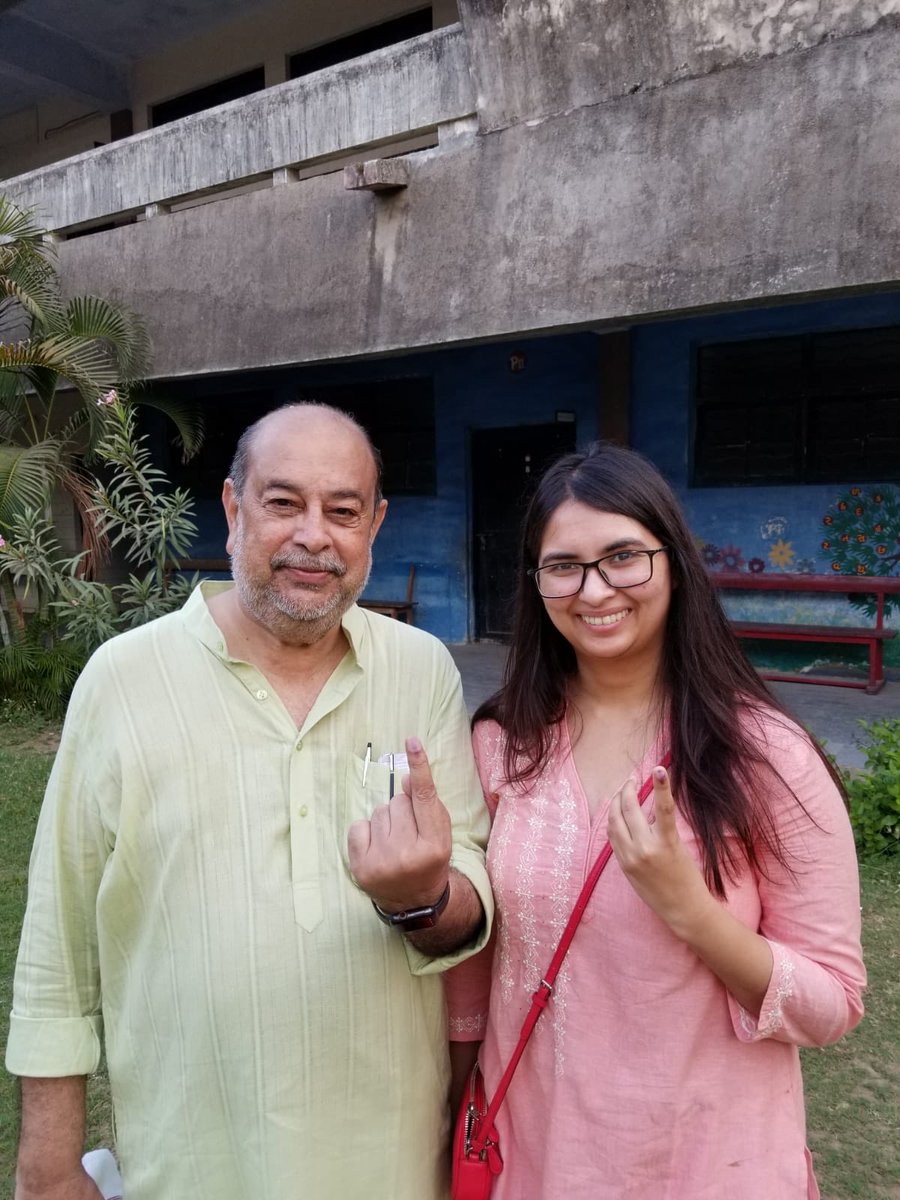 Our vote for the country, our vote for Constitution of India, our vote for a thriving &amp; resilient democracy &amp; therefore our vote for CONGRESS. My daughter Pearl especially flew in from London to vote.