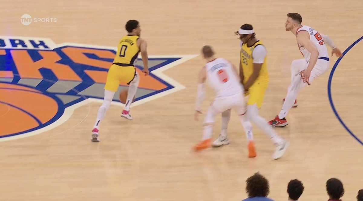 Myles Turner hit with an offensive foul for this screen with 12.1 seconds left in the game.