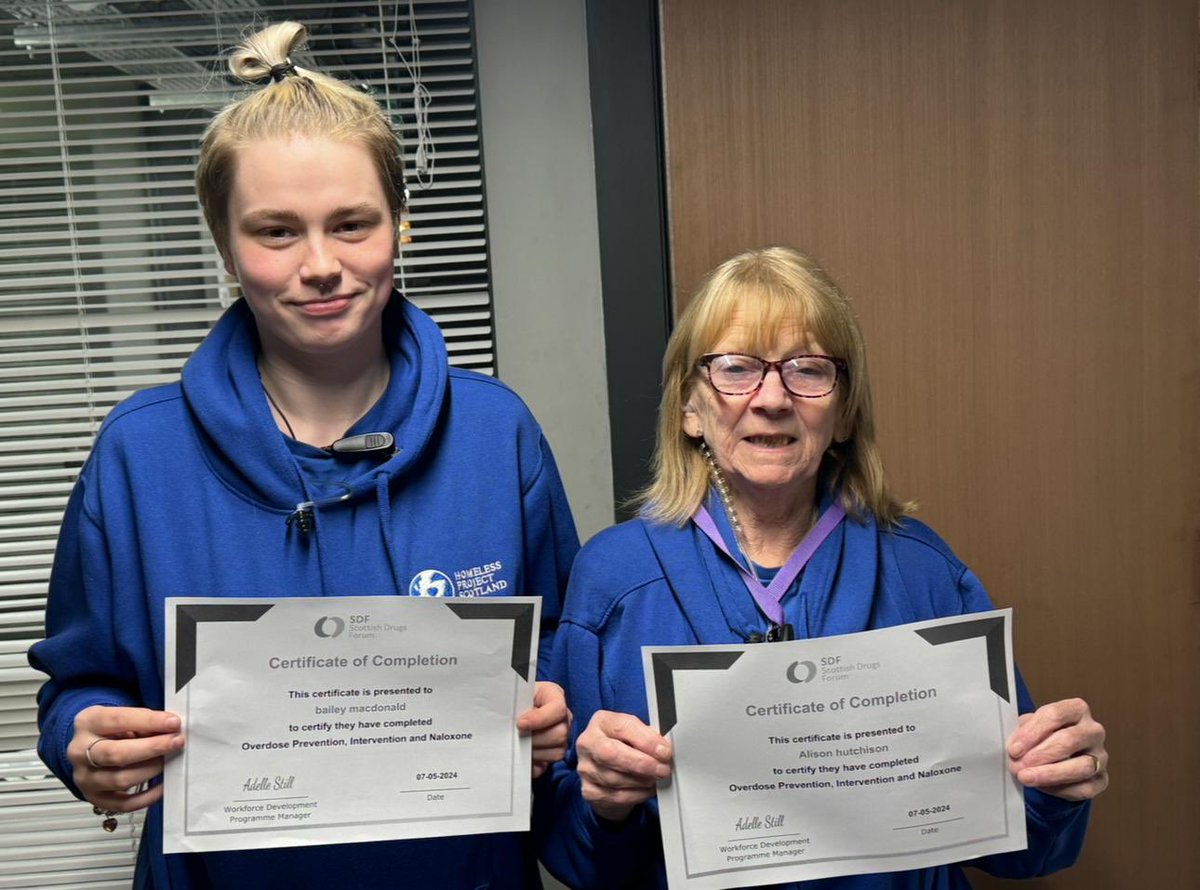 🎉 A Huge Congratulations to Bailey & Alison from Homeless Project Scotland 🏴󠁧󠁢󠁳󠁣󠁴󠁿 Tonight, Bailey & Alison completed their Naloxone training at the shelter, equipping themselves to save lives from drug overdose. 🙌 Your dedication to making a positive impact is truly inspiring!…