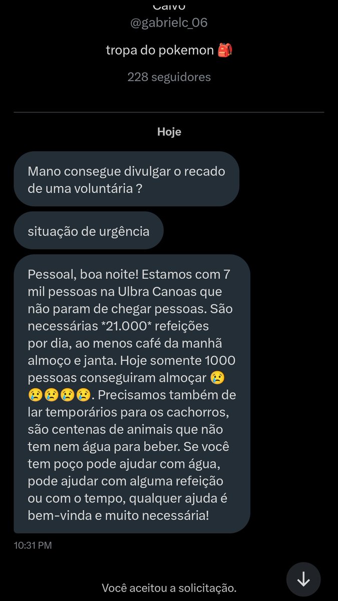 CaioSCI9's tweet photo. ⚠️ULBRA DE CANOAS ESTÁ PRECISANDO DE MANTIMENTOS PARA AS PESSOAS QUE NÃO PARAM DE CHEGAR⚠️

RT URGENTE GURIZADA 🚨 https://t.co/gNfSVbSmlQ