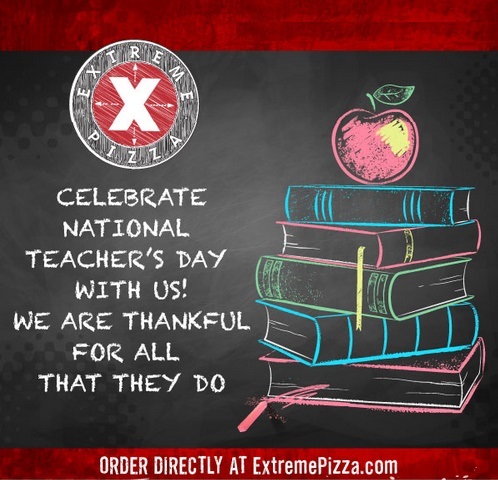 Thanking Teachers for all they do! Celebrate National Teachers' Day with Extreme Pizza! 🍎🍕👩‍🏫
#ExtremePizza #NationalTeachersDay #pizza #school #pizzaparty #weekendparty #teachersweek #thankyou #ThankATeacher #tbt #Tuesday #Tuesdayvibes #tuesdaymorning #teachersday #mood