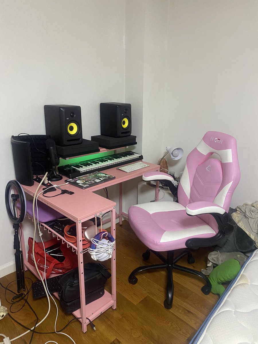 I just got this desk and chair and got my dream desk set up altogether💖💖💖 this is soo cute and I’m so excited to use this for my music 🥰 
#Music #musician #desk #musicdesk #desksetup #emopop #popmusic #pop #musicstudio #studio #homestudio #gamingsetup