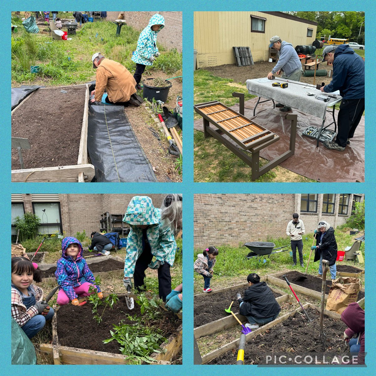 The light rain didn’t stop our garden volunteers @LakeAnneES to celebrate the end of Earth’s Week on April 27th! We have new convertible benches/tables for our learning garden!! Thank you!!!