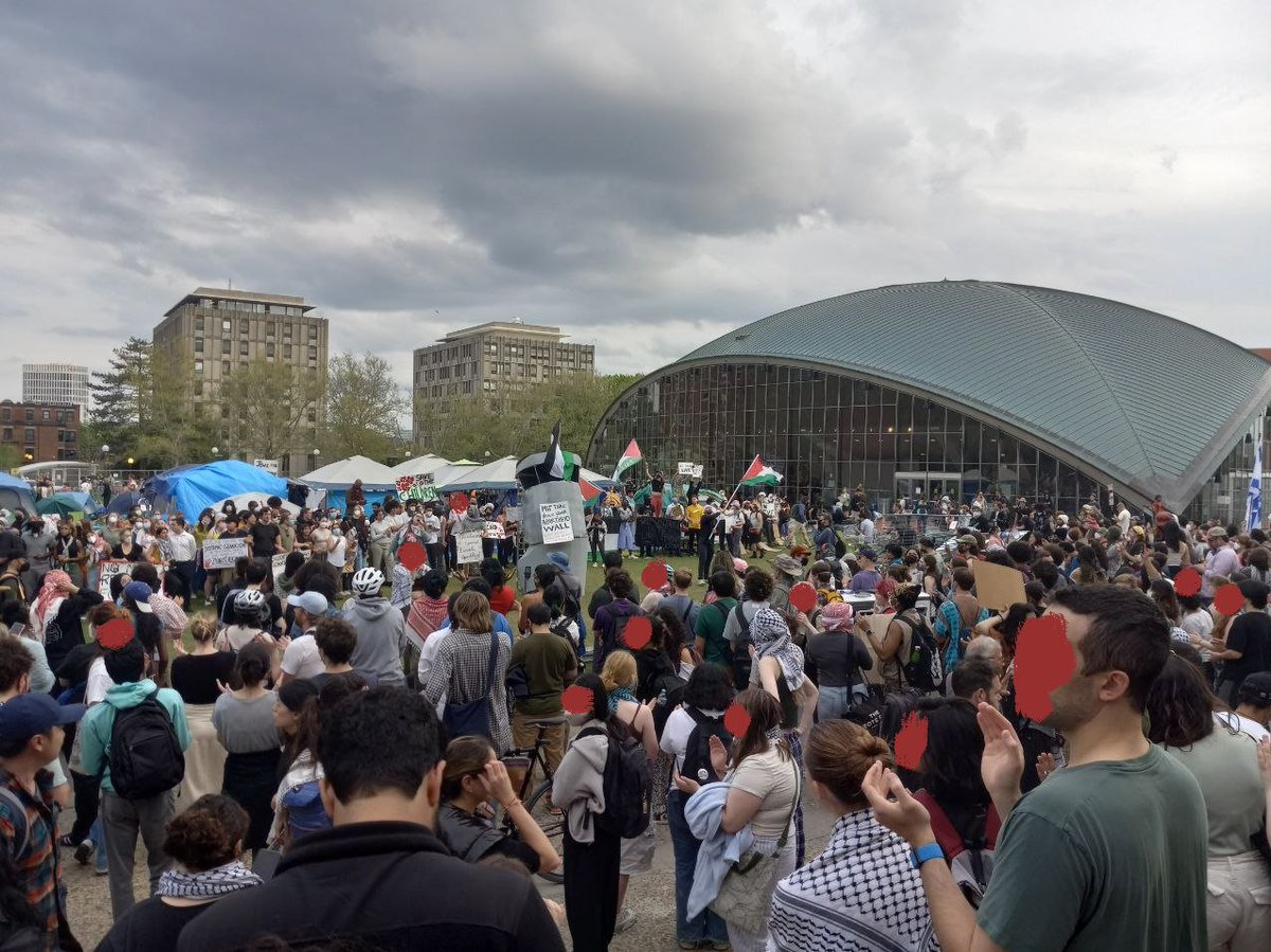 MIT today. students retook the encampment from police after they tried to clear it. high school kids walked out of classes en-masse to support. people sang as zionists screamed at us.

from Gaza to Boston the fight against fascism continues.