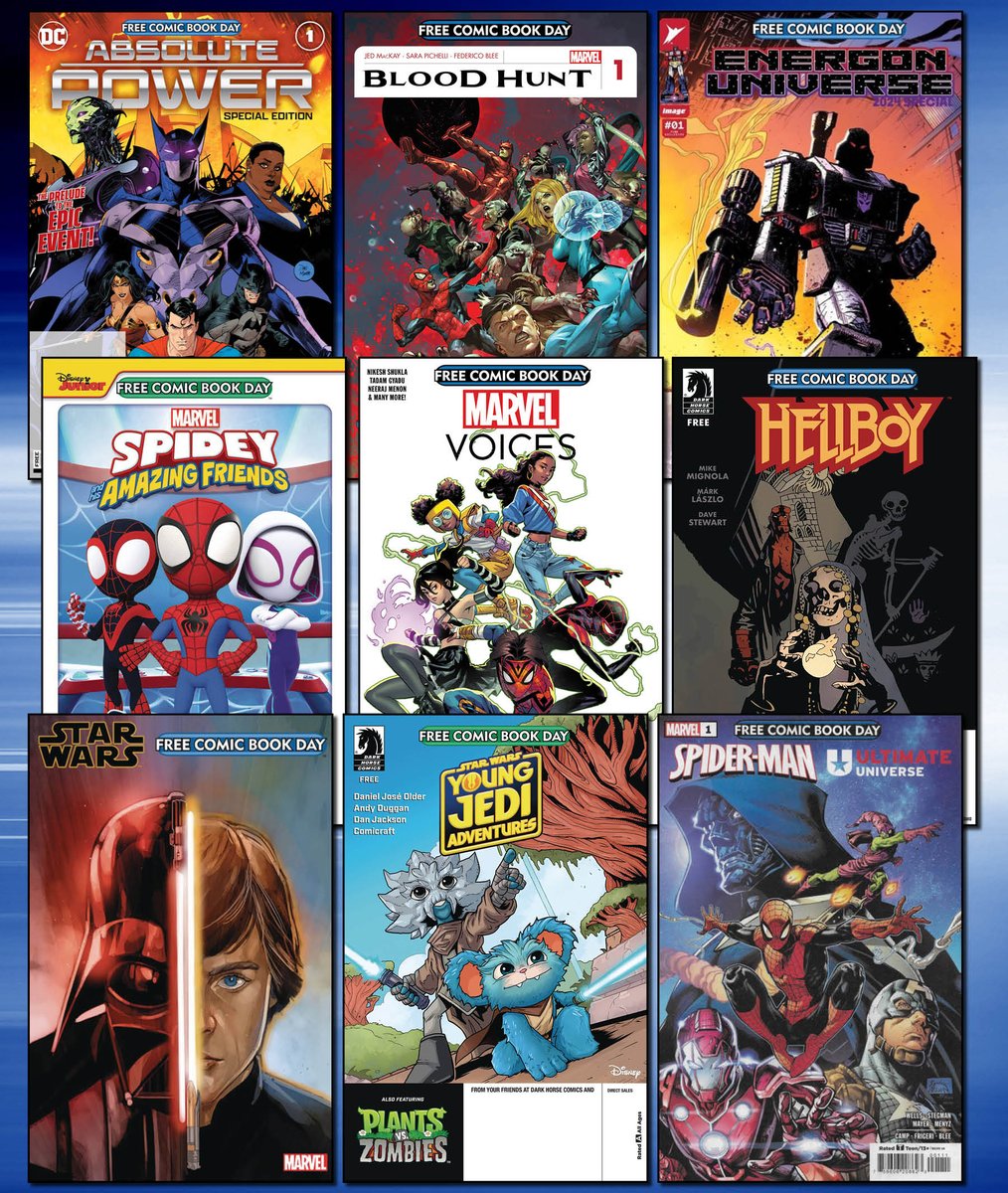 💥 2024 FCBD Titles IN STOCK at tinyurl.com/fcbd-ck!
#comickingdomcreative #comickingdomrules #FreeComicBookDay #FCBD #spiderman #hellboy #starwars #musthavecover #superman #batman