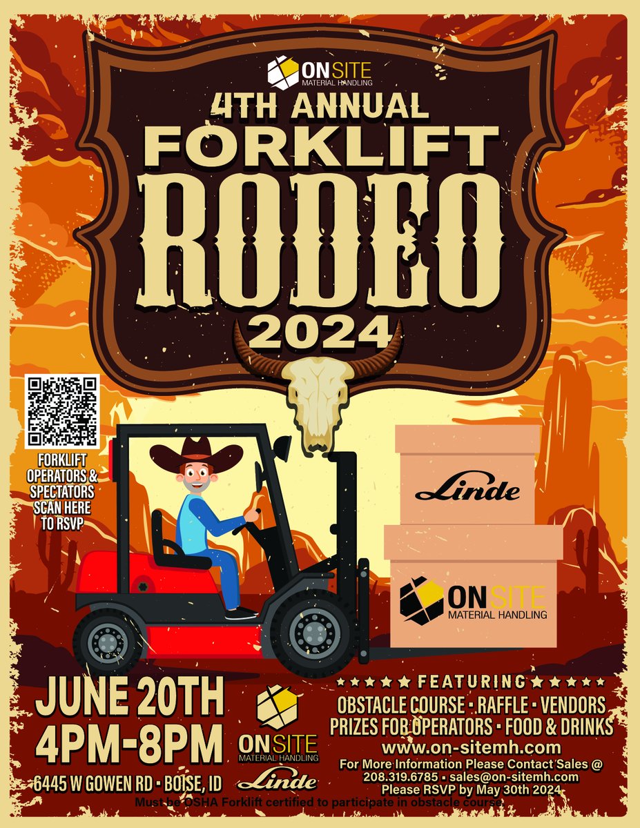 You're invited to our 4th Annual Forklift Rodeo! Make sure to RSVP: eventbrite.com/e/883485929197… #forklift #boiseevents #familyfriendlyeventsinboise