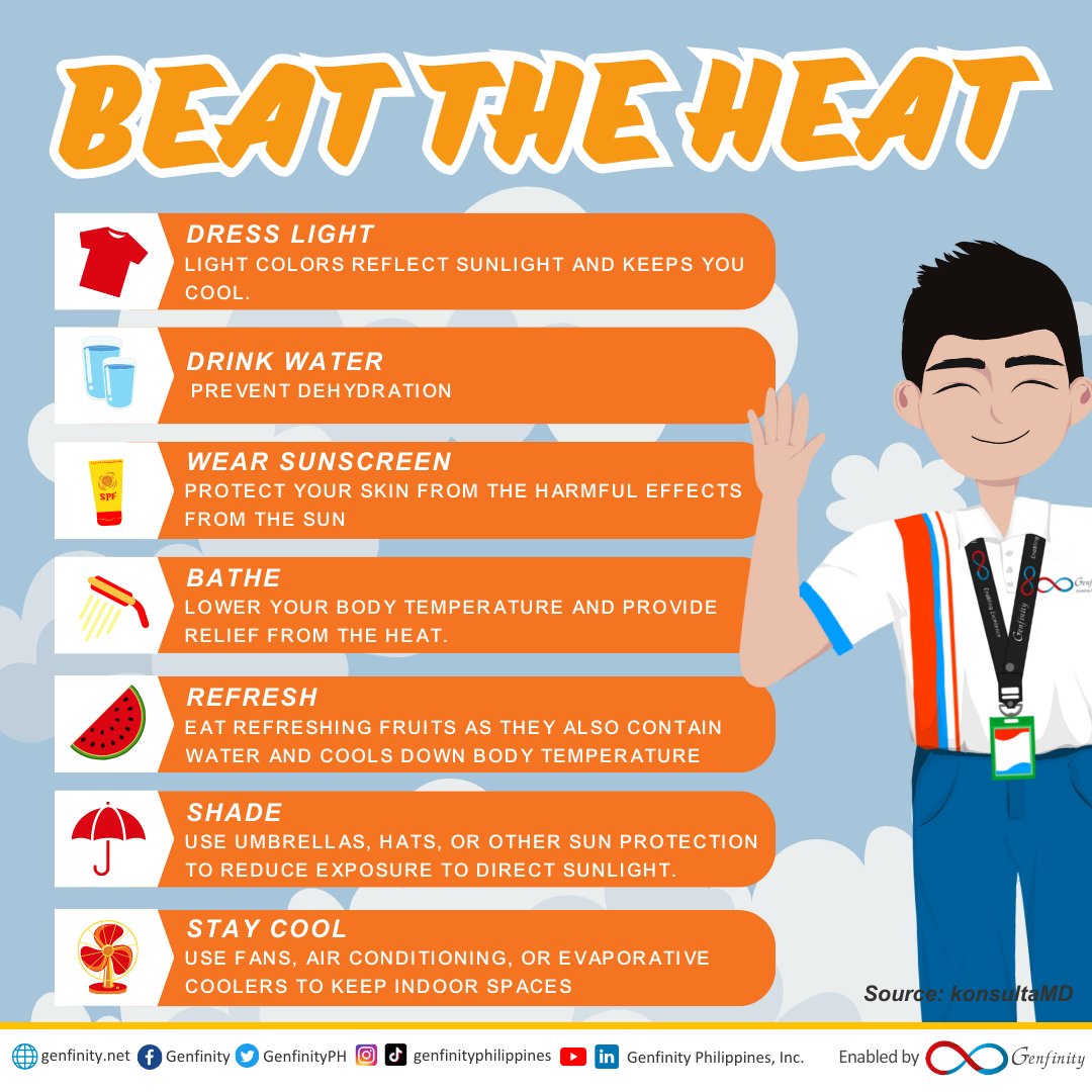 𝗙𝗲𝗲𝗹𝗶𝗻𝗴 𝘁𝗵𝗲 𝗵𝗲𝗮𝘁? ☀️

Stay cool and safe this 𝘄𝗮𝗿𝗺-𝗱𝗿𝘆 𝘀𝗲𝗮𝘀𝗼𝗻 with Gene and Finy from Genfinity! Discover top 𝘁𝗶𝗽𝘀 𝗮𝗻𝗱 𝘁𝗿𝗶𝗰𝗸𝘀 to 𝗯𝗲𝗮𝘁 𝘁𝗵𝗲 𝗵𝗲𝗮𝘁 and enjoy the sunshine responsibly.

#BeatTheHeat #Genfinity #EnablingExcellence