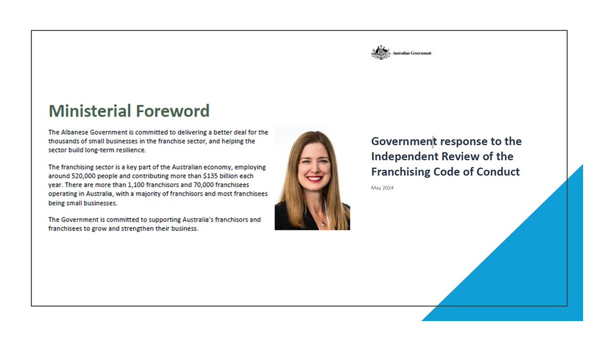 The Government response to the Review of the Franchising Code of Conduct that has just been released.

#franchiseconsultant #franchiselaw

lnkd.in/gsMct2gf