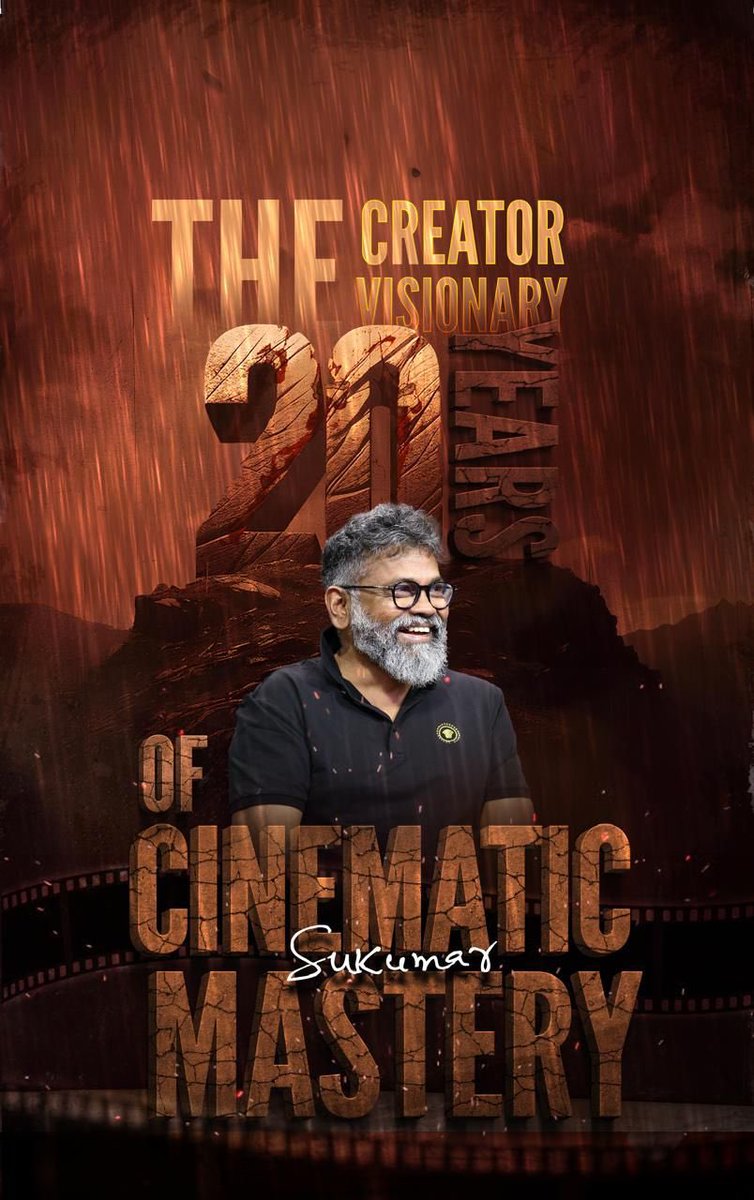 Two decades of storytelling mastery! Celebrating 20 years of Sukumar's visionary cinema. Here’s to many more years of innovation and inspiration! #Sukumar #20YearsOfSukumar #20YearsOfSukuMARK