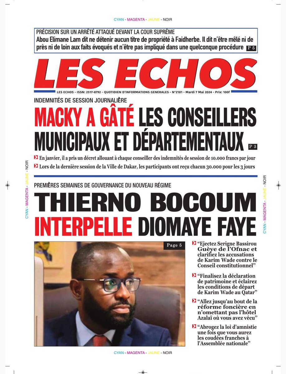 DakarPost221's tweet photo. La Une de votre quotidien Les Échos du Mardi 7 Mai 2024
Bonne Lecture
#LesEchos
#LeGrandJournal
#JournalBuMagBi
#Senegal #Kebetu https://t.co/xeZp0ZNm4Z