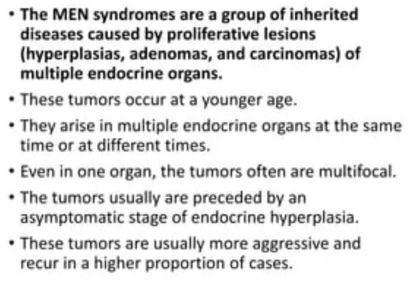 Pheochromocytoma associated w/ MEN 2 - rare, genetic, endocrine gland tumors in thyroid gland, parathyroid glands & adrenal glands; Cause: RET mutation; 3 subtypes (MEN2A, MEN2B, FMTC); MEN2: medullary thyroid cancer,  pheochromocytoma, parathyroid gland cancer