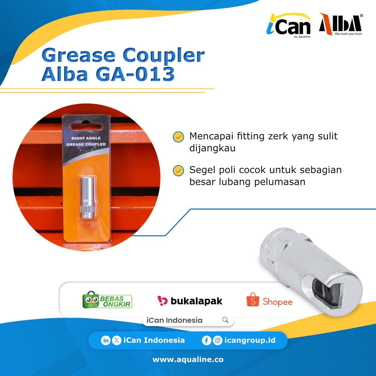 icanindonesia's tweet image. Segera miliki produk Grease Coupler berkualitas tinggi dari Alba yang dirancang khusus untuk memenuhi kebutuhan industri Anda.

Detail:
Female thread 1/8" NPT
Tekanan Kerja: 1000PSI / 69 BAR

info pemesanan:
Email: sales@aqualine.co

#Greasing #iCanindonesia #iCanteam #iCangroup