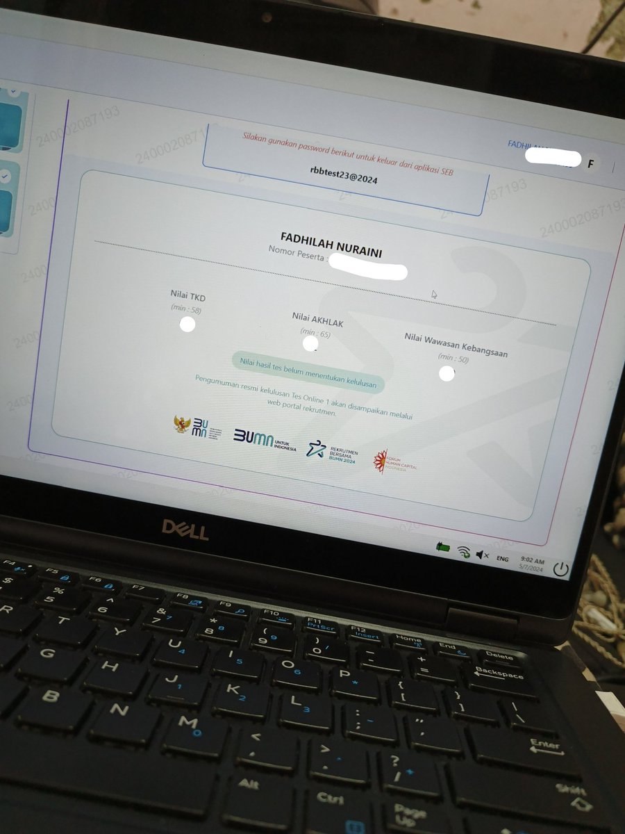 Hasil test ulang BUMN 2024!!
Jadwal test awal: Jum'at, 03 Mei 2024
Kendala test awal: SEB error😡
Jadwal test ulang: Selasa, 07 Mei 2024
Kendala test ulang: gaada informasi kalo pass nya ganti jadi sama kayak login SEB!😡😡

Dahlah berdoa aja yg terbaik buat semuanya. Good luck!!