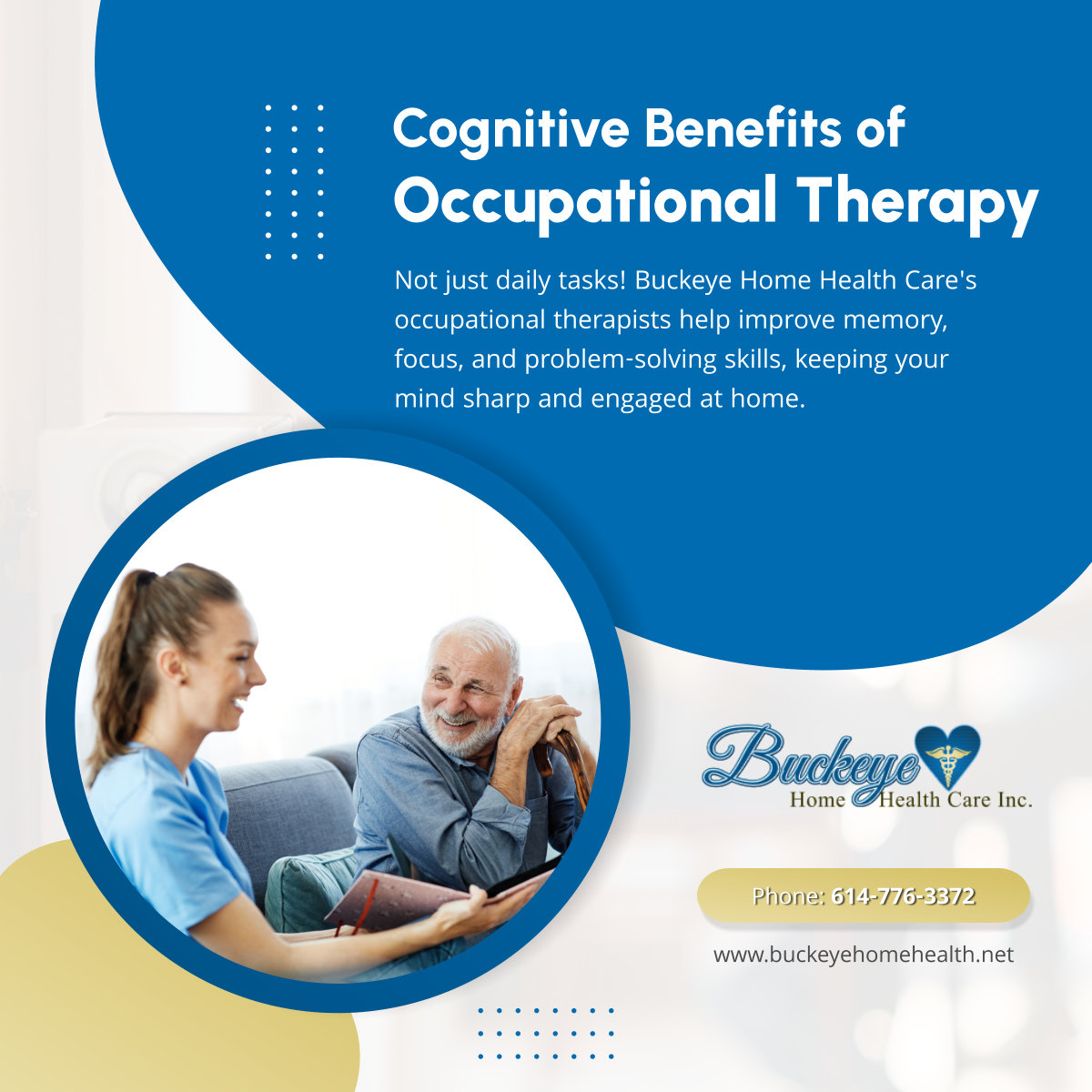 Keep your mind sharp, and stay mentally active! Buckeye Home Health Care's occupational therapists go beyond daily living skills. They help improve memory, focus, and problem-solving for a healthier you.

#WestervilleOH #HomeHealthCare #BrainPowerAtHome