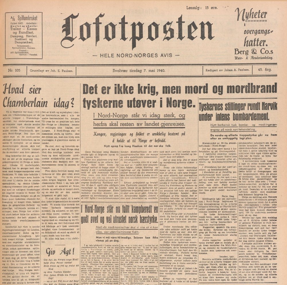 #HitlerStalinPact Northern part of Norway still free: 'During the last three years we were scared that there will be a Russian attack. Finland was invaded, but Norway not. - Our army was organized in the North...
Lofotposten, tirsdag 7. mai 1940
nb.no/items/ade953a9…