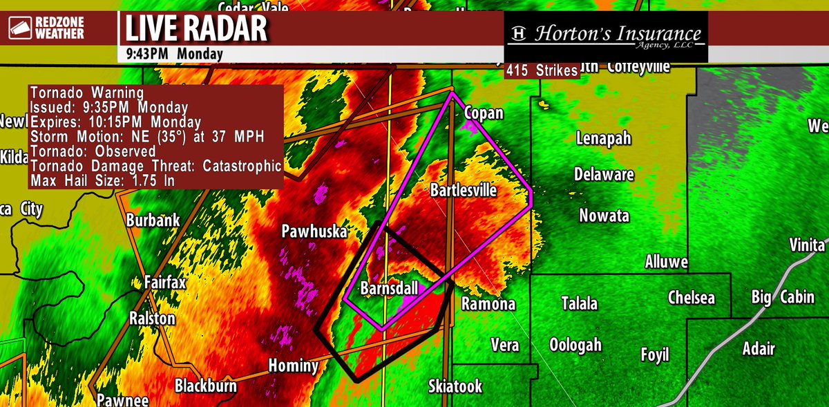 Tornado EMERGENCY for Barnsdall, Oklahoma as a large, significant tornado moves through... Debris is being lofted to 20,000+ feet with this strong tornado!