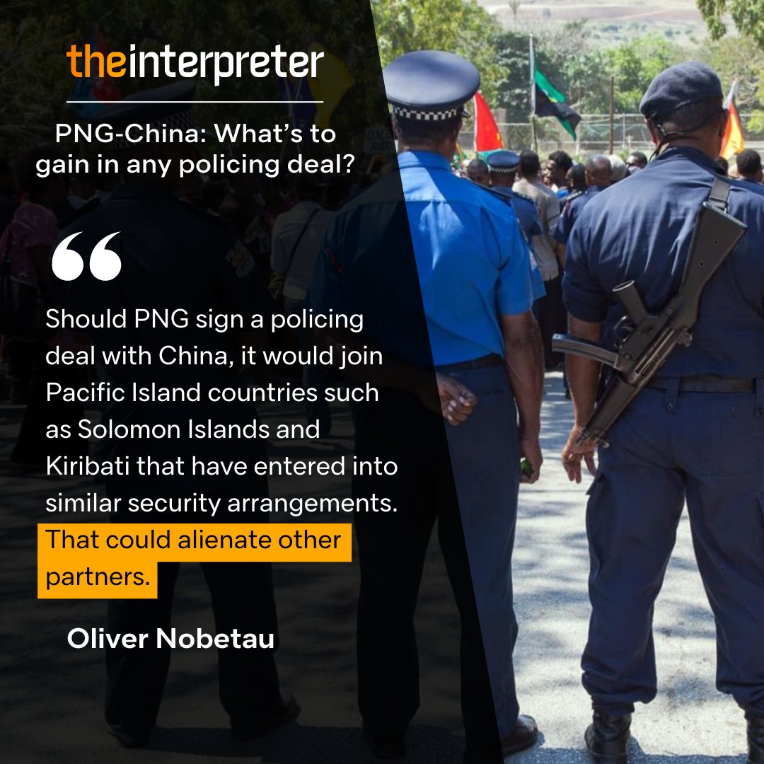 The advantage PNG would gain from a proposed policing deal with China remains unclear, writes <a href="/ONobetau/">Oliver Nobetau</a>.
lowyinstitute.org/the-interprete…