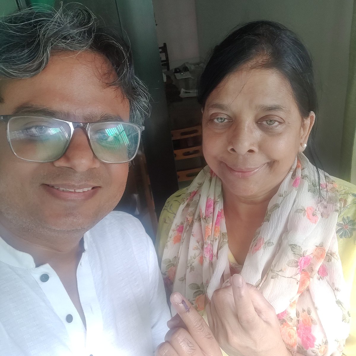 Voted with mom :). It was quite chaotic today. EVM stopped working for 30 min. Most people, including aged, peacefully waited. Just a couple individuals made it chaotic. It isn't  hard to understand the complications of getting the largest democracy to vote. #voting #Election2024