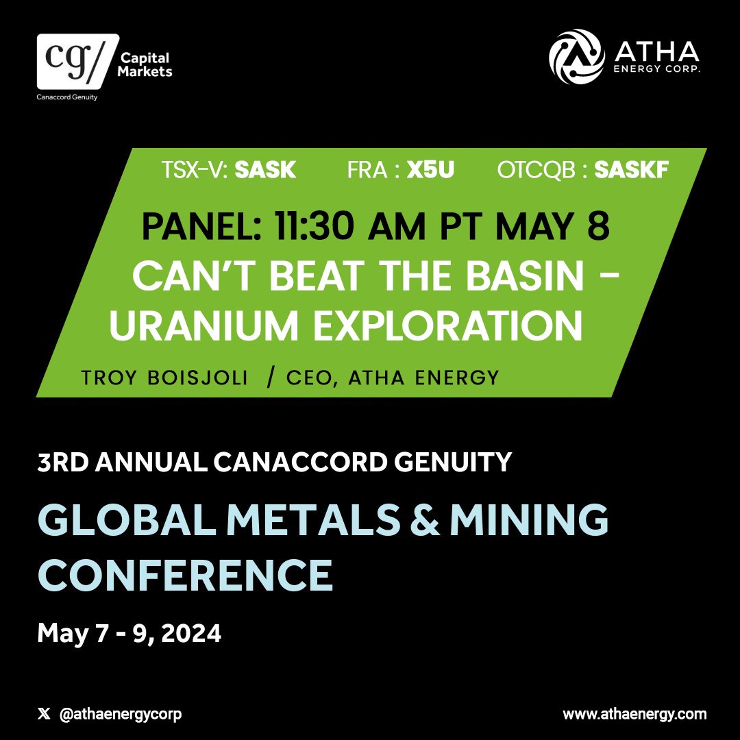 Join us at the Canaccord Genuity 2024 Global Metals & Mining Conference for the panel Can’t Beat the Basin - #Uranium Exploration $SASK.V $SASKF @CG_Driven 📍 Palm Desert, California ⌚️ Wednesday, May 8th, 11:30AM Pacific