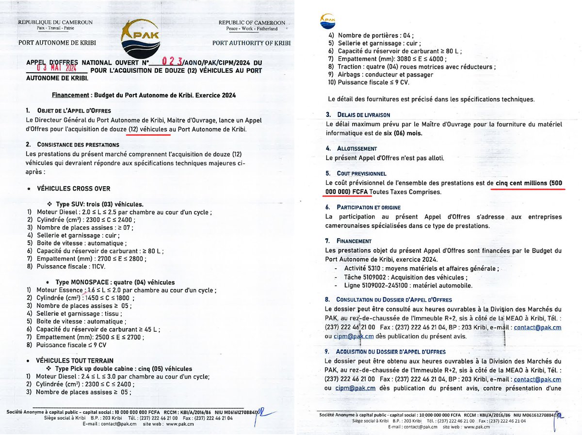 Et pourquoi pas? AO de 12 véhicules au Port Autonome de KRIBI Prévision: 500 million FCFA #EndMotoCraziness