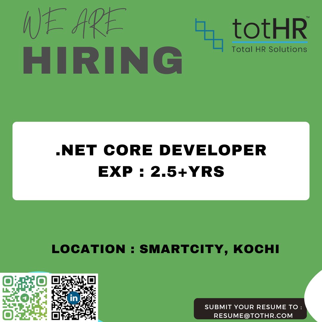 #dotnetcore #dotnet #kochi #tothr #kerala #smartcity #hiring #hiringnow