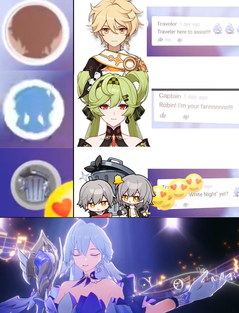 Robin Fans Cameos 

Aether - GenshinImpact 
Captain Ai-chan - Honkai Impact
Trailblazer Trash Kun - Star Rail

#HonkaiStarRail #RobinHSR #崩壊スターレイル  #GenshinImpact