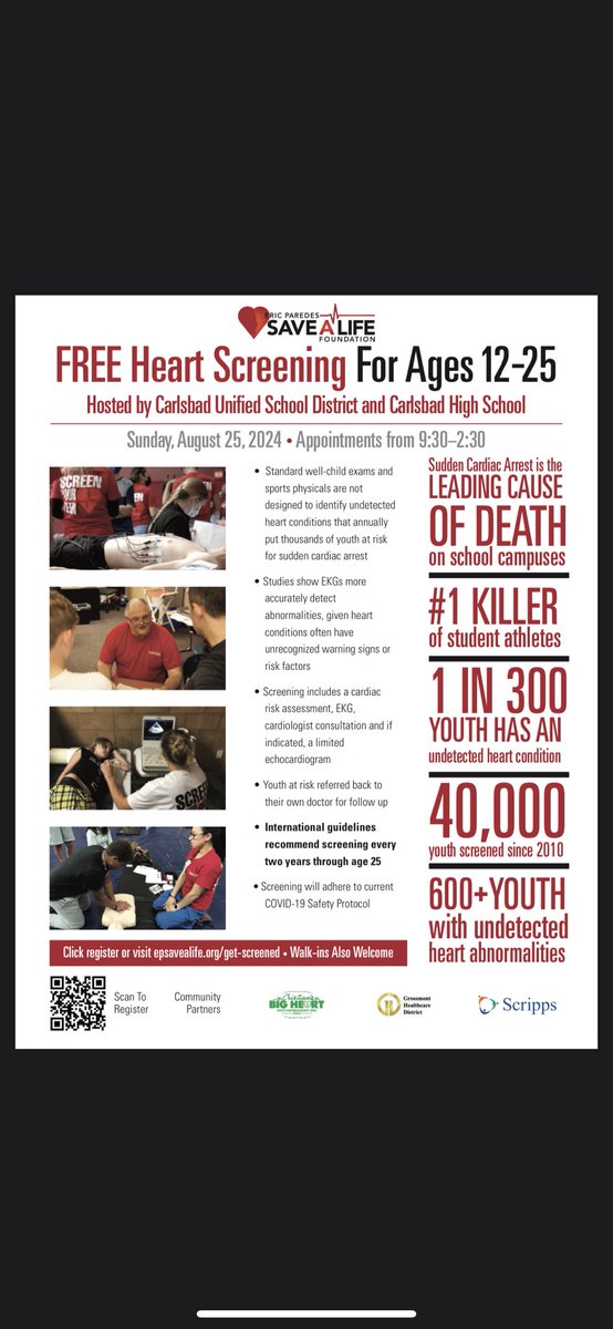 Mark your calendars 🗓️ for FREE Heart Screenings ❤️ on Sunday,August 25,2024 ❤️ #ProudToBeCUSD #KindnessMatters #CUSDLearns