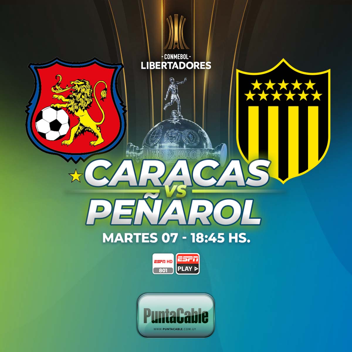 ⚽️¡Hoy martes, CONMEBOL LIBERTADORES!
CARACAS VS. PEÑAROL
Lo disfrutamos por #PuntaCable a través de #ESPN e #ESPNPlay