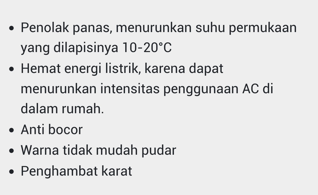 @ikhwanuddin Ada satu merek cat antibocor yang mengklaim bisa menurunkan suhu hingga 7° C, merek kompetitornya bahkan menurunkan 10-20° C. Itu beneran gak, Pak?