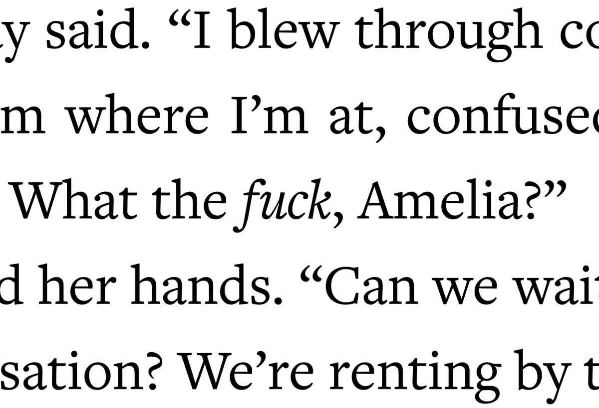 London Under Veil, the contemporary urban fantasy @Eunice_Serina and I just finished writing, is being typeset in a typeface called Freight Text, and I must say, the word “fuck” set in Freight Text Italic looks astonishingly elegant.