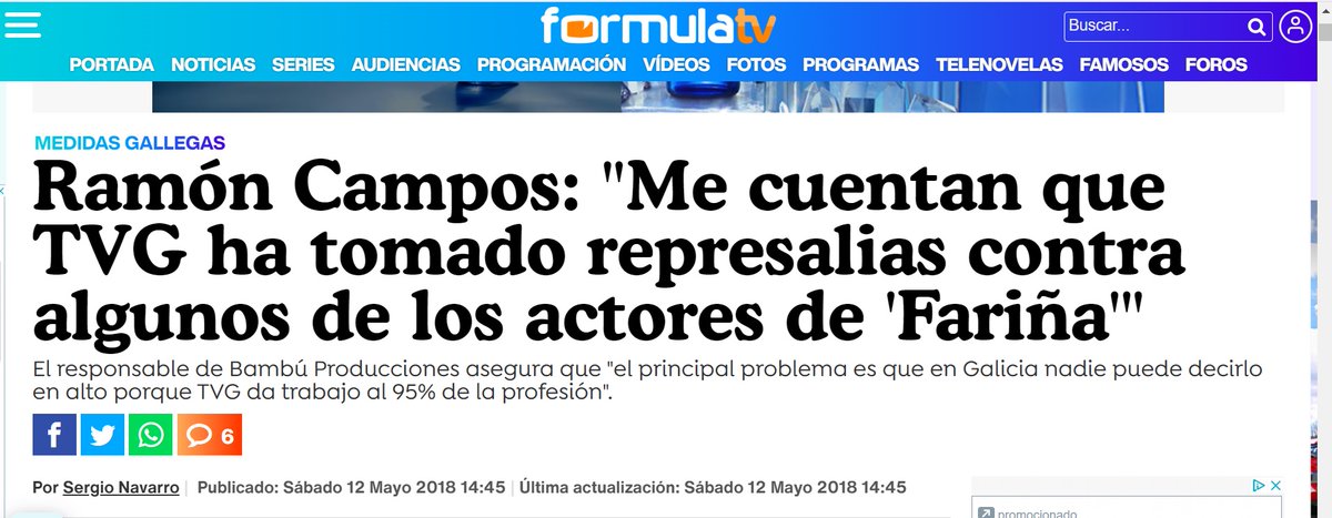 En la Galicia de Feijóo no sólo hubo listas negras de periodistas, sino hasta de actores, de una serie, Fariña, que, por motivos obvios, no le gustaba al presidente de la Xunta. Se quedaron sin papeles ya apalabrados con la TVG, según el productor, el autor del libro y un actor
