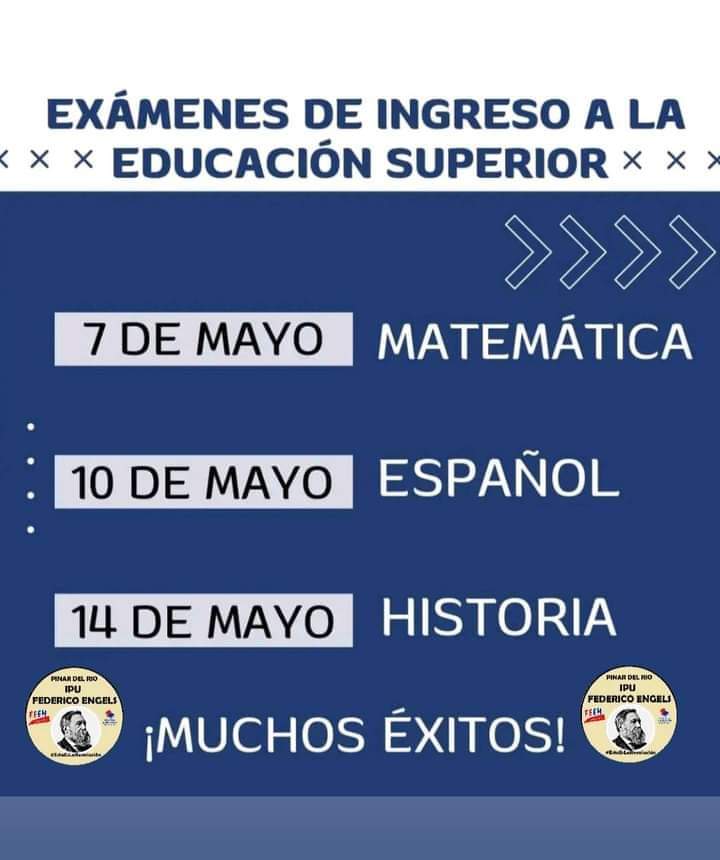Solo unas horas nos separan de uno de los momentos más esperados, los exámenes de ingreso a la educación superior. Éxitos muchachos! #ArtemisaJuntosSomosMás #CubaMined