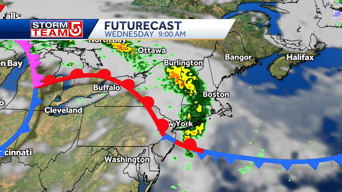 After a sunny mild day on Tuesday, showers and thunderstorms will rumble through the area on Wednesday. The best chance for rain and thunder is in the morning/ Plan on a gray, cooler day.