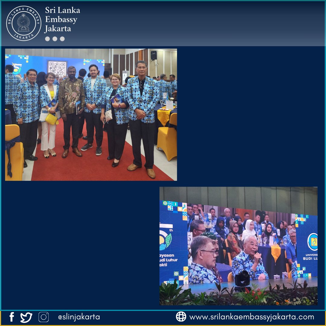 H.E. The Ambassador of Sri Lanka to Indonesia and ASEAN, Admiral Prof. Jayanath Colombage attended the 45th anniversary celebration event of the Budi Luhur  Foundation. This event was held on the 6th of May 2024 at the Budi Luhur University campus in Jakarta. 
#DiplomacyLk