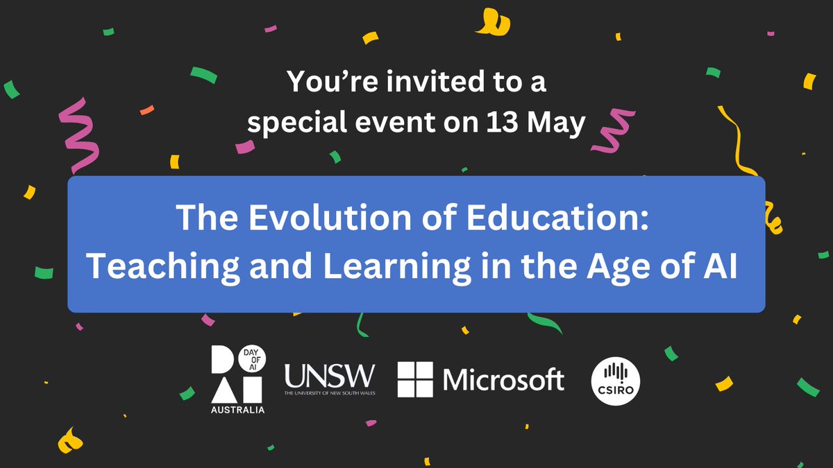 Join us to celebrate the global Day of AI as we bring together some of Australia's leading experts on AI &amp; education.
Hosted by <a href="/sana_qadar/">Sana Qadar</a>, with <a href="/TobyWalsh/">Professor Toby Walsh FAA FTSE</a>, <a href="/stela/">Stela Solar</a>, Katie Ford &amp; <a href="/tim_lloyd2/">Tim Lloyd</a>—a must-attend for anyone interested in the intersection of technology &amp; education!