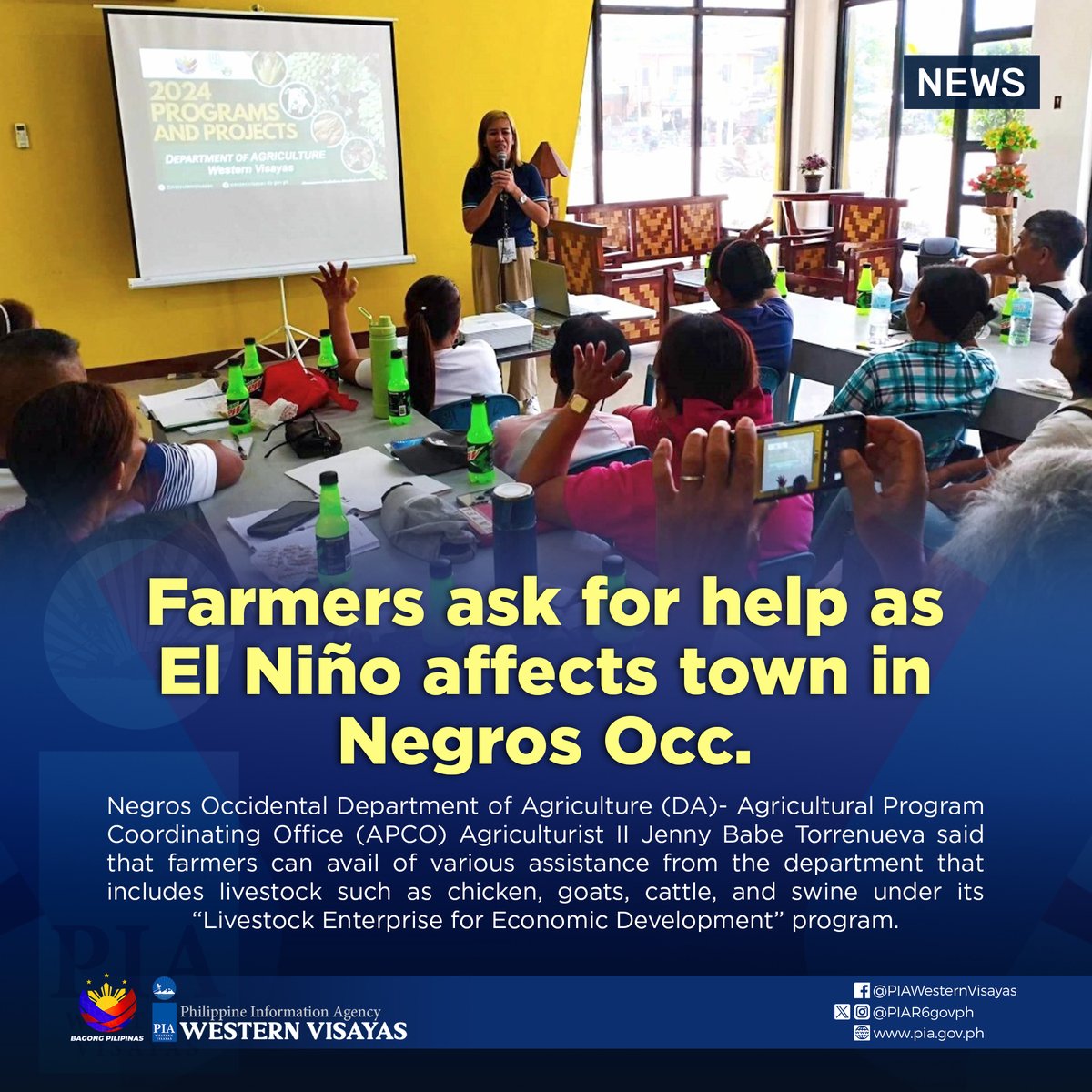 Solar power irrigation, cash assistance, and farm inputs were among the urgent needs farmers identified in the municipality of Pontevedra during a ‘Hinun-anon’ (dialogue/interaction) last week.

More details: pia.gov.ph/news/2024/05/0…

#PIAWesternVisayas
#BagongPilipinas