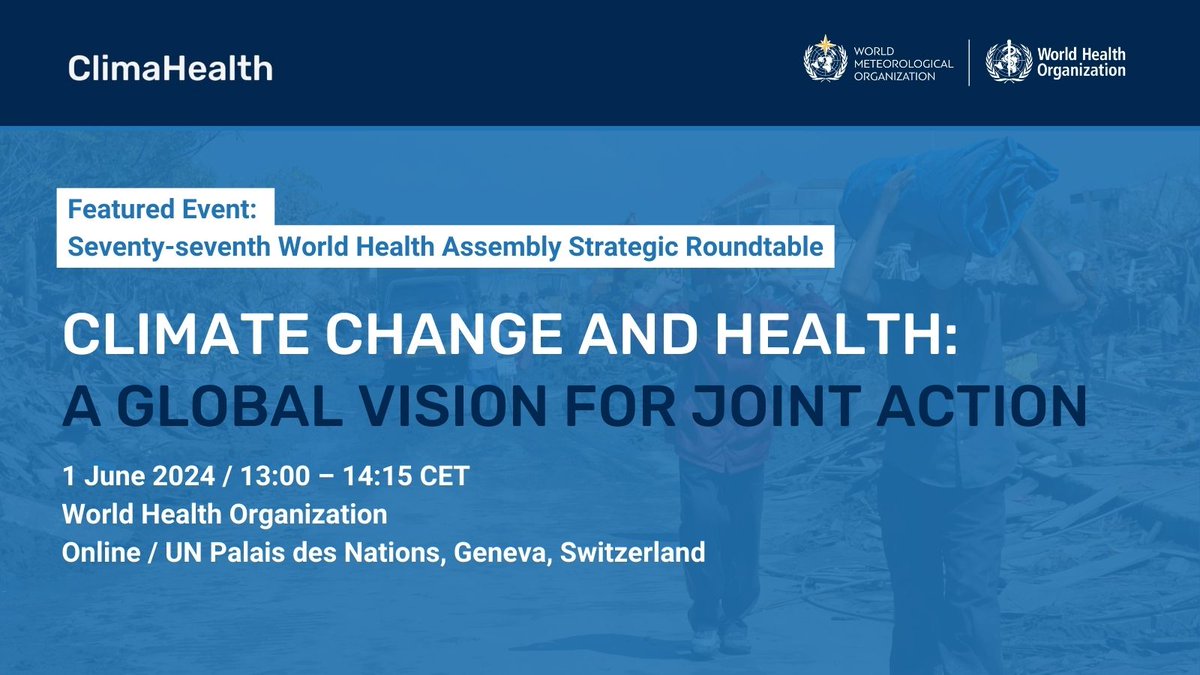 Driving action on #ClimateChange and #Health will be high on the agenda of #WHA77 🗓️ Don't miss @WHO's Strategic Roundtable on Climate Change and Health, as panelists reflect on progress from #COP28UAE towards #COP29Azerbaijan and #COP30Brazil who.int/news-room/even…