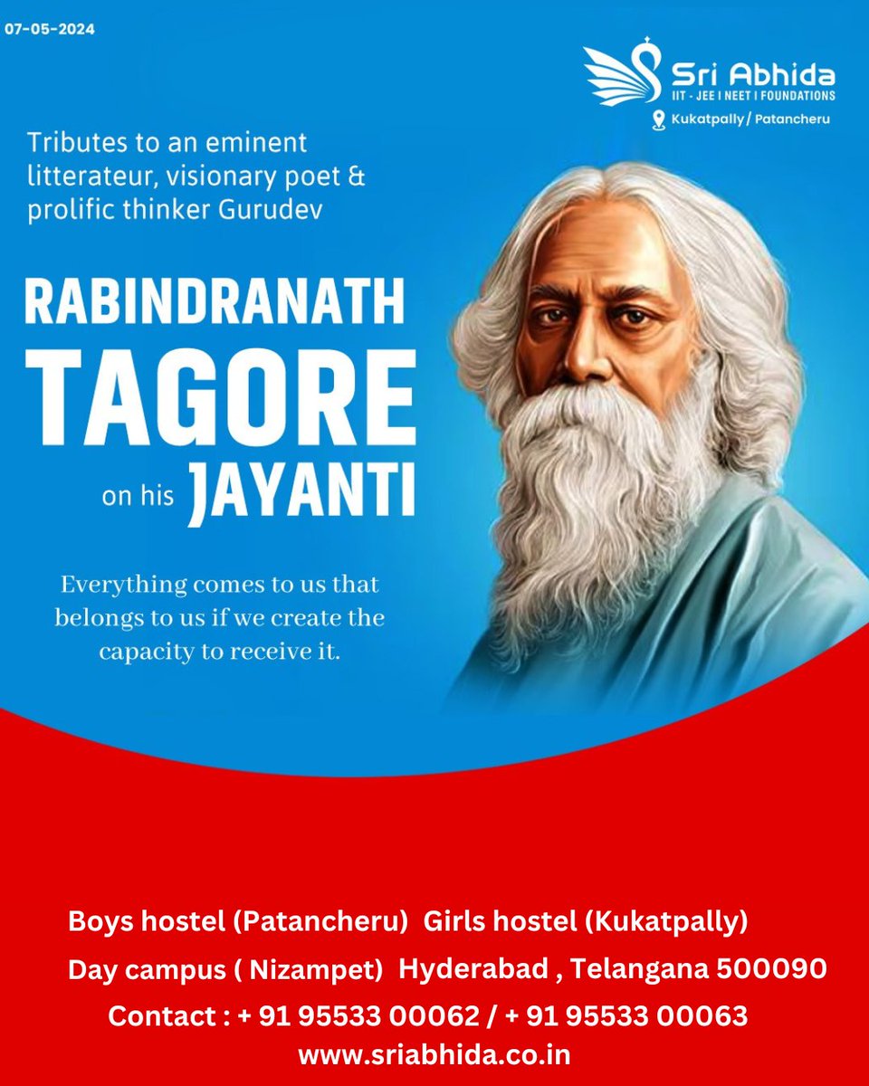 #RabindranathTagoreJayanti #SriabhidaCollege #Kukatpally #LiteraryIcon #Philosopher #NobelLaureate #CelebratingCulture #Inspiration #Poetry #BengaliLiterature