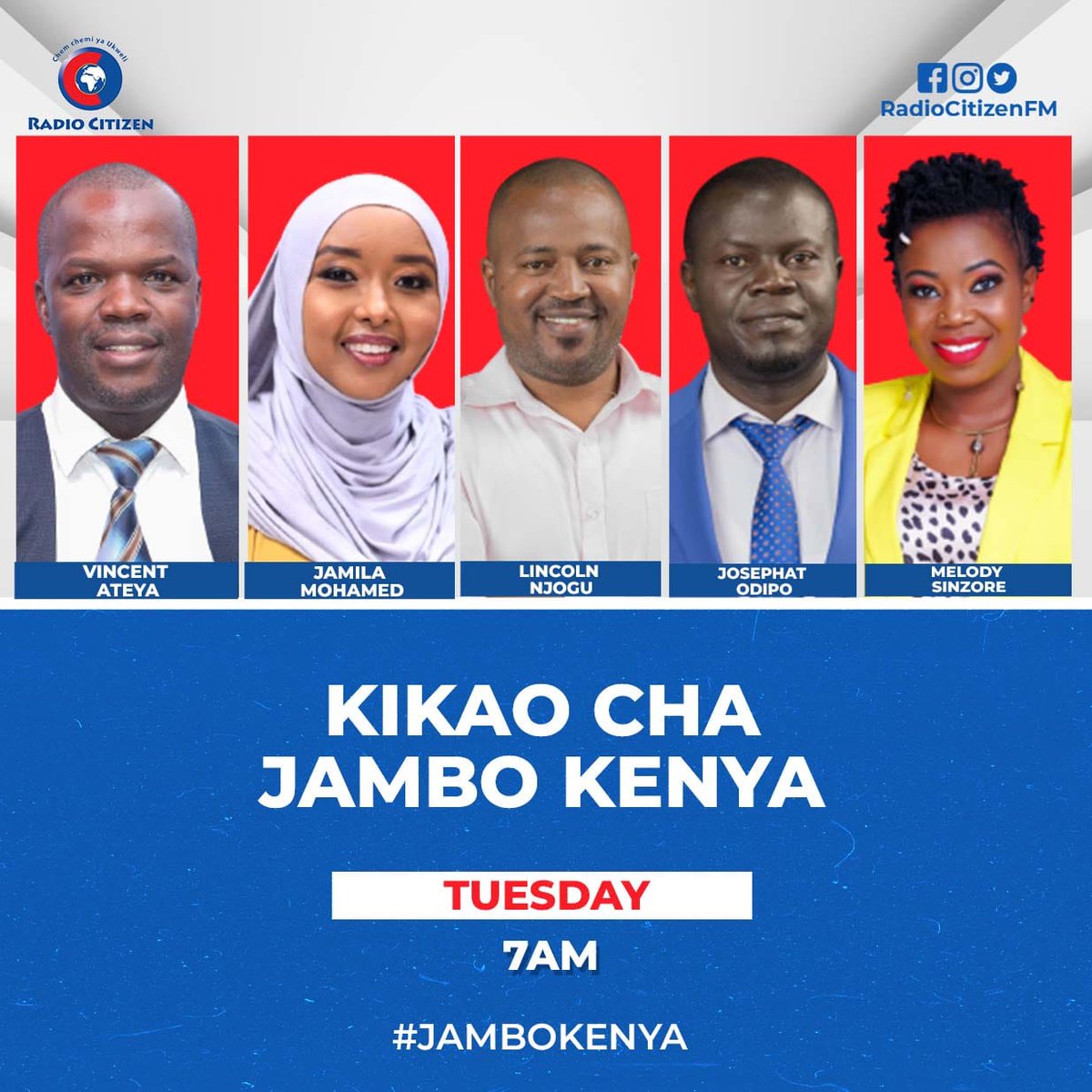 Tuesday be it!! #Kikao #JamboKenya
#JamboKenya @RadioCitizenFM  @VincentAteya  @MelodySinzore1  @nyamoko_michael  #RadioNumberOne @muriukilincoln  @OdipoJosephat  @JamilaMohamed