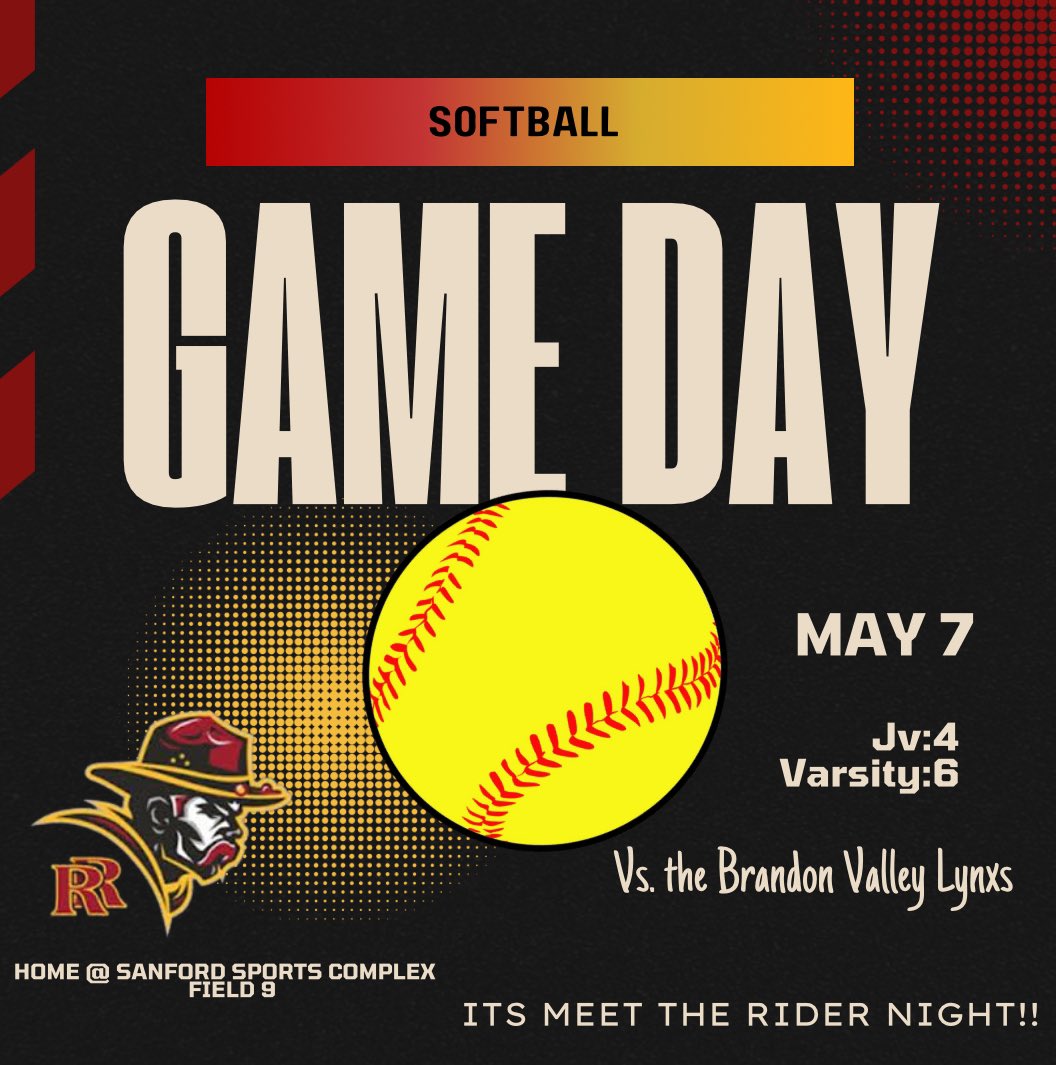 GAMEEE DAYYY!!! Not only is it game day, but it’s also meet the riders night! Go enjoy a great game of softball and cheer on your riders! 🥎💛🥎